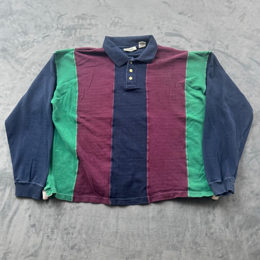 Vintage 417 Van Heusen Colorblock Long Sleeve Polo Shirt Mens Medium Rugby Navy